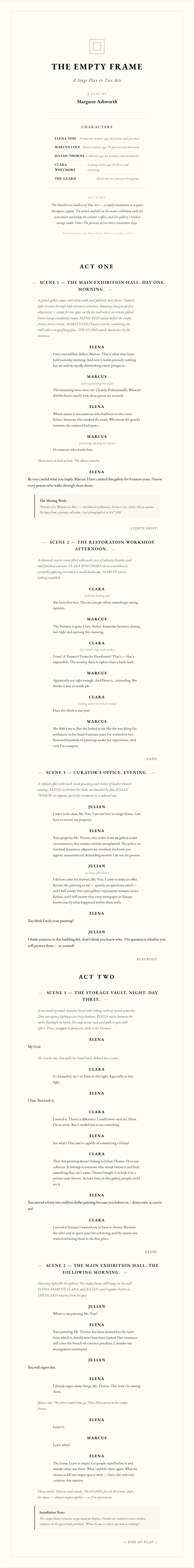 Art gallery stage play script